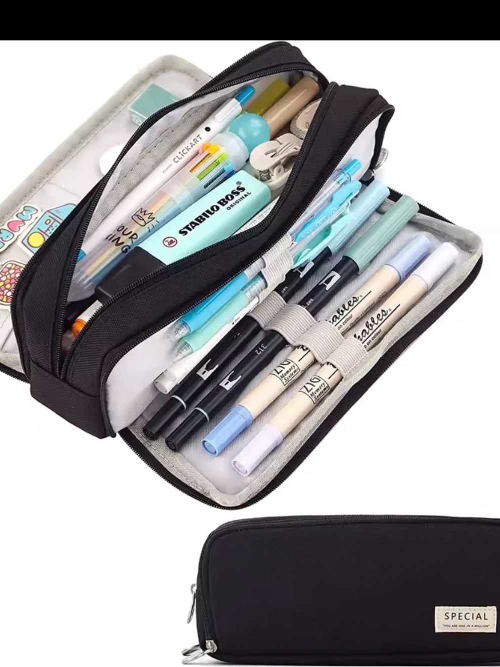 Large Pencil Case 3 Compartments Pencil Pouch Big Capacity
